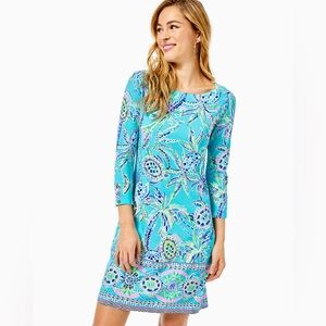 Lilly Pulitzer UPF 50+ Sophie Dress 3/4 Sleeves Bermuda Blue Turtle